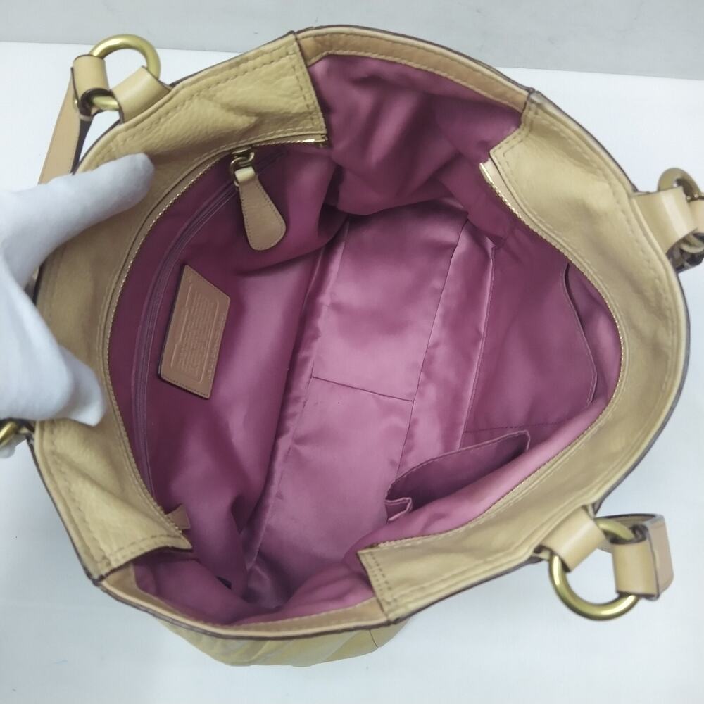 Coach Tan Leather Studded Double Handle Zipper Closure Tote Shoulder Bag - Picture 9 of 16